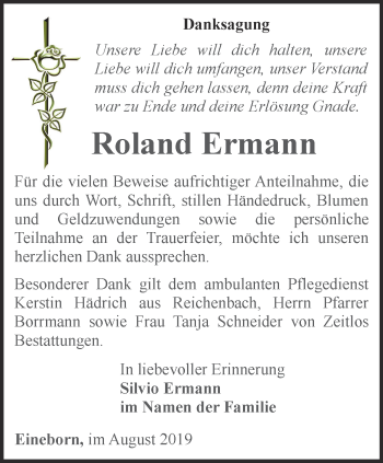 Traueranzeige von Roland Ermann von Ostthüringer Zeitung