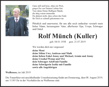 Traueranzeige von Rolf Münch von Thüringer Allgemeine