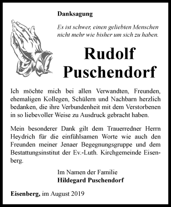 Traueranzeige von Rudolf Puschendorf von Ostthüringer Zeitung