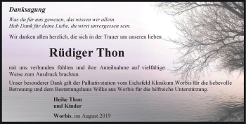 Traueranzeige von Rüdiger Thon von Thüringer Allgemeine