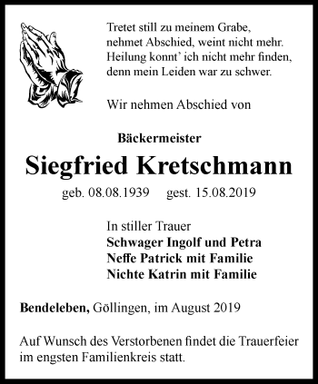 Traueranzeige von Siegfried Kretschmann von Thüringer Allgemeine