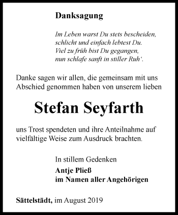 Traueranzeige von Stefan Seyfarth von Thüringer Allgemeine, Thüringische Landeszeitung