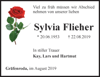 Traueranzeige von Sylvia Flieher von Thüringer Allgemeine