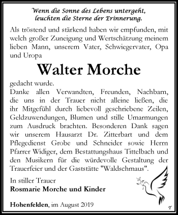 Traueranzeige von Walter Morche von Thüringer Allgemeine, Thüringische Landeszeitung