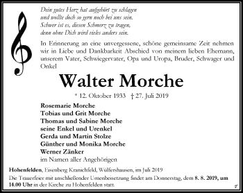 Traueranzeige von Walter Morche von Thüringer Allgemeine