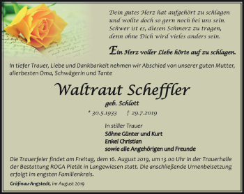 Traueranzeige von Waltraut Scheffler von Thüringer Allgemeine