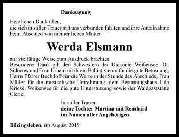 Traueranzeige von Werda Elsmann von Thüringer Allgemeine