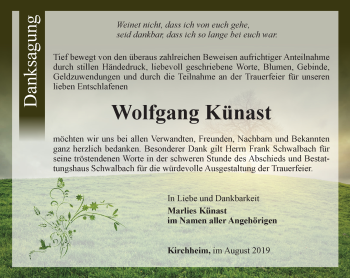 Traueranzeige von Wolfgang Künast von Thüringer Allgemeine