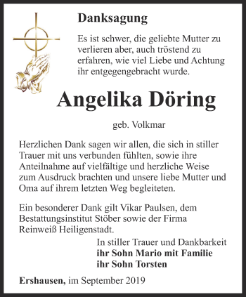 Traueranzeige von Angelika Döring von Thüringer Allgemeine