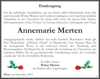 Traueranzeige von Annemarie Merten von Thüringer Allgemeine