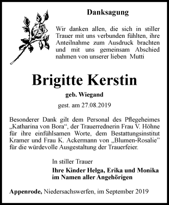 Traueranzeige von Brigitte Kerstin von Thüringer Allgemeine