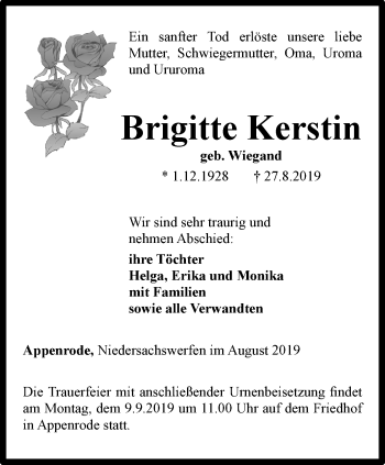 Traueranzeige von Brigitte Kerstin von Thüringer Allgemeine