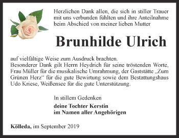 Traueranzeige von Brunhilde Ulrich von Thüringer Allgemeine