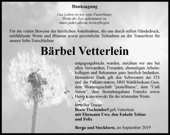 Traueranzeige von Bärbel Vetterlein