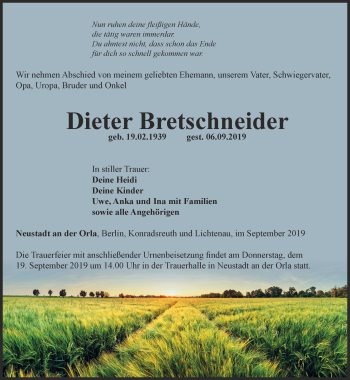 Traueranzeige von Dieter Bretschneider