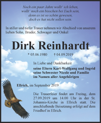 Traueranzeige von Dirk Reinhardt von Thüringer Allgemeine