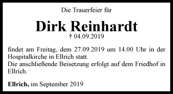 Traueranzeige von Dirk Reinhardt von Thüringer Allgemeine