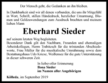 Traueranzeige von Eberhard Sieder von Thüringer Allgemeine