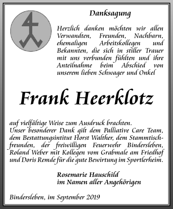 Traueranzeige von Frank Heerklotz
