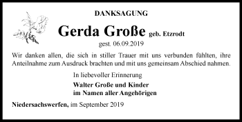 Traueranzeige von Gerda Große von Thüringer Allgemeine