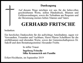 Traueranzeige von Gerhard Fritsche