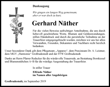 Traueranzeige von Gerhard Näther von Thüringer Allgemeine, Thüringische Landeszeitung