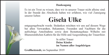 Traueranzeige von Gisela Ulke von Thüringer Allgemeine