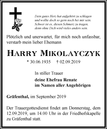 Traueranzeige von Harry Mikolayczyk von Ostthüringer Zeitung