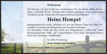 Traueranzeige von Heinz Hempel