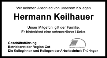 Traueranzeige von Hermann Keilhauer von Thüringer Allgemeine, Thüringische Landeszeitung