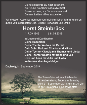 Traueranzeige von Horst Steinbrück von Thüringer Allgemeine, Thüringische Landeszeitung