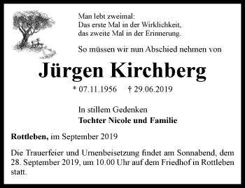 Traueranzeige von Jürgen Kirchberg von Thüringer Allgemeine