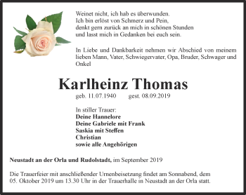 Traueranzeige von Karlheinz Thomas