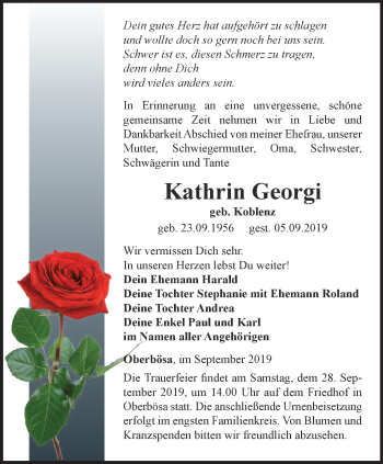 Traueranzeige von Kathrin Georgi von Thüringer Allgemeine