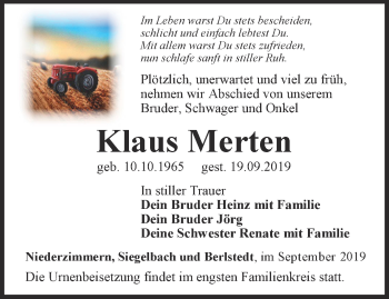 Traueranzeige von Klaus Merten von Thüringer Allgemeine, Thüringische Landeszeitung