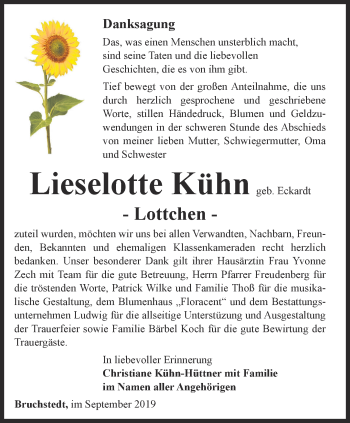 Traueranzeige von Lieselotte Kühn von Thüringer Allgemeine, Thüringische Landeszeitung