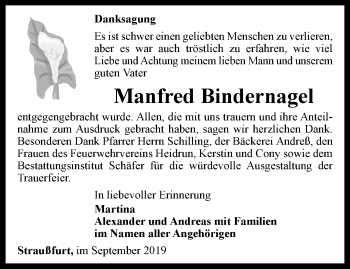 Traueranzeige von Manfred Bindernagel von Thüringer Allgemeine