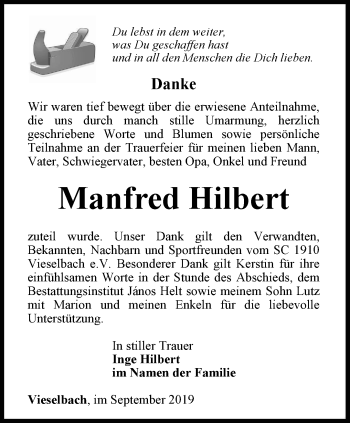 Traueranzeige von Manfred Hilbert von Thüringer Allgemeine, Thüringische Landeszeitung