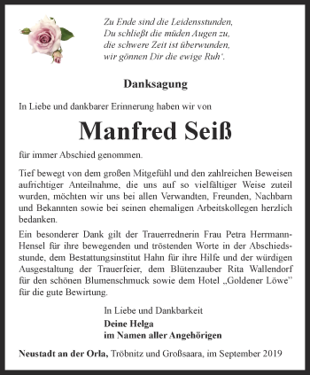 Traueranzeige von Manfred Seiß