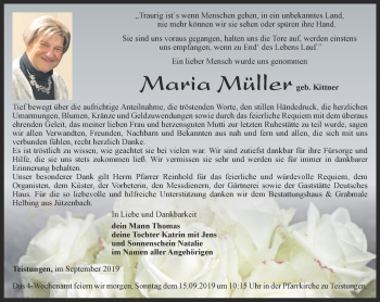Traueranzeige von Maria Müller von Thüringer Allgemeine