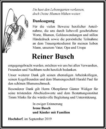 Traueranzeige von Reiner Busch