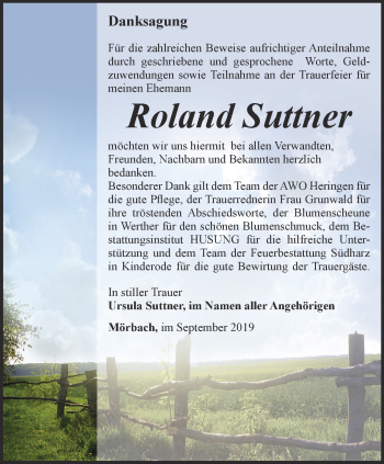 Traueranzeige von Roland Suttner von Thüringer Allgemeine