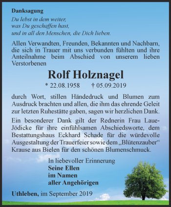 Traueranzeige von Rolf Holznagel von Thüringer Allgemeine