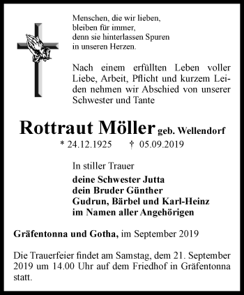 Traueranzeige von Rottraut Möller von Thüringer Allgemeine, Thüringische Landeszeitung