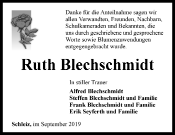 Traueranzeige von Ruth Blechschmidt von Ostthüringer Zeitung