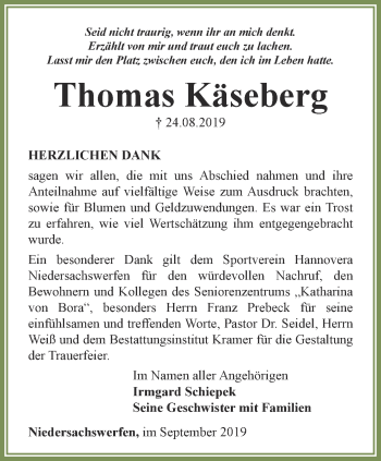 Traueranzeige von Thomas Käseberg von Thüringer Allgemeine