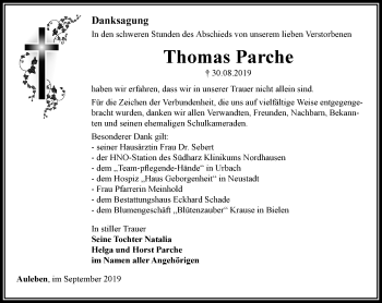 Traueranzeige von Thomas Parche von Thüringer Allgemeine