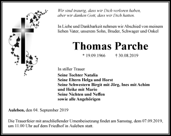 Traueranzeige von Thomas Parche von Thüringer Allgemeine