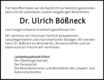 Traueranzeige von Ulrich Bößneck von Thüringer Allgemeine, Thüringische Landeszeitung