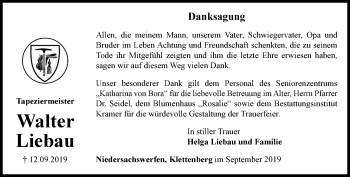 Traueranzeige von Walter Liebau von Thüringer Allgemeine